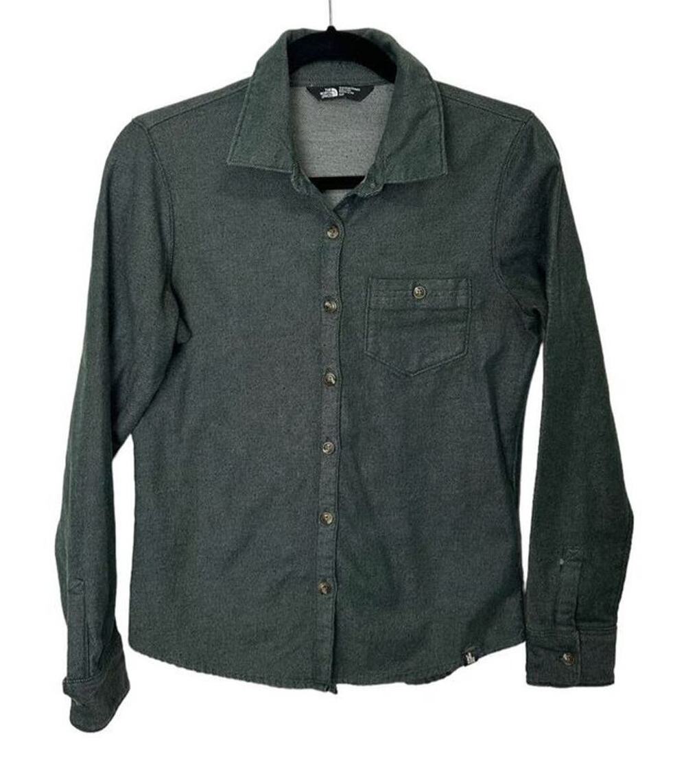 The North Face Women's Button-Down Long Sleeves Denim T-Shirt Green Gray Size S/